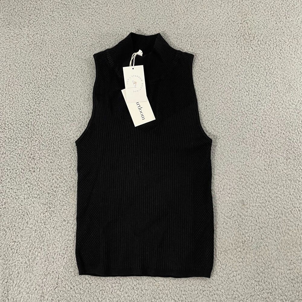 Heartloom Irena Top Women M Black Sleeveless Ribbed‎ Mock Neck NWT